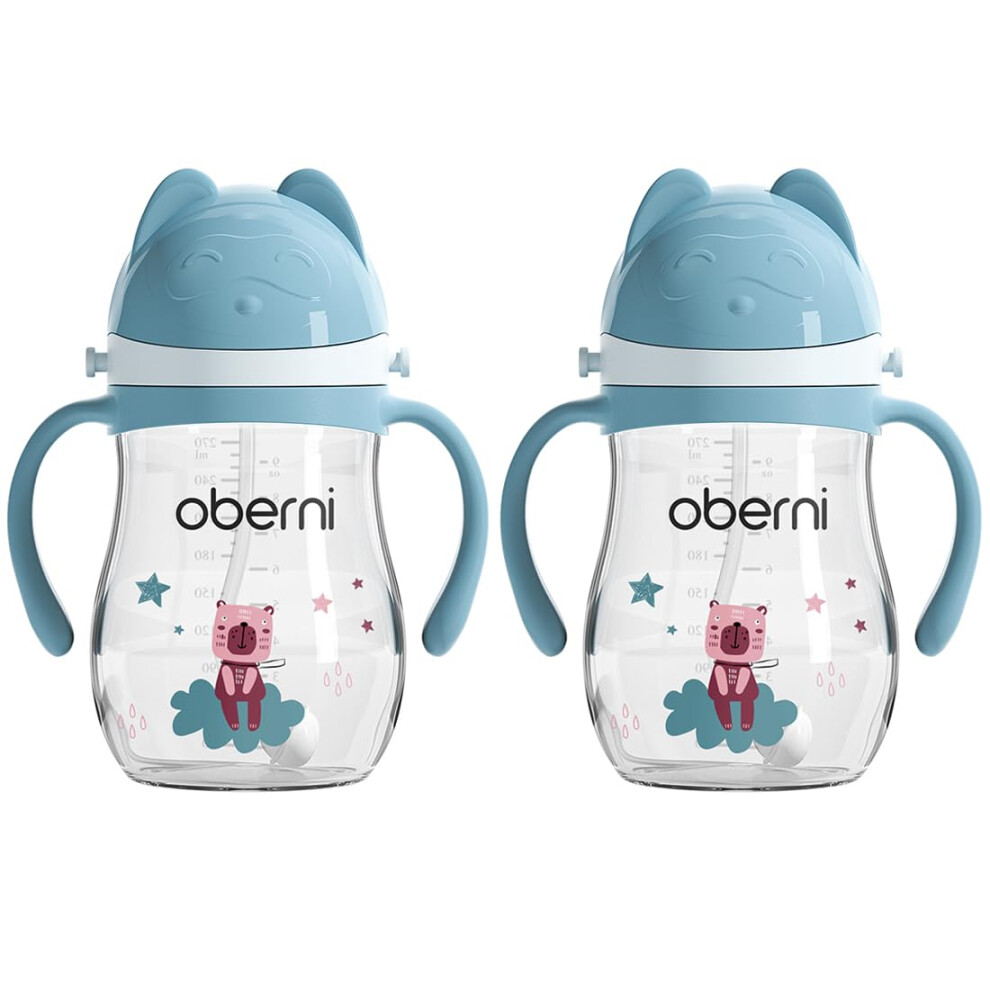 Toddler Sippy Cup 2 Pack Leakproof Baby Cup With Weighted Straw, Bpa‑ Double Seal Grip Blue