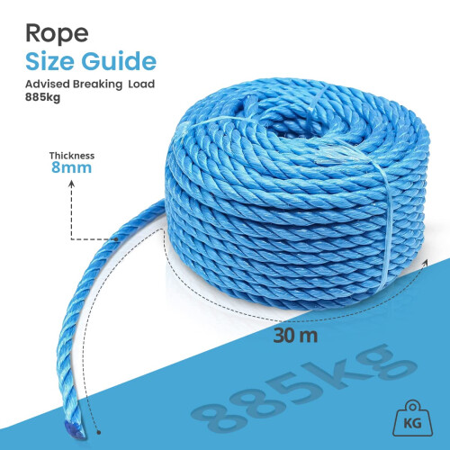 Blue Polypropylene Rope 30m Long 6mm Maximum Breaking Load 530kg Hard 1