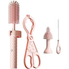 Electric Bottle Brush Cleaner 360 Motorized Cleaning Soft Silicone Baby Bottle Brush Set Pink
