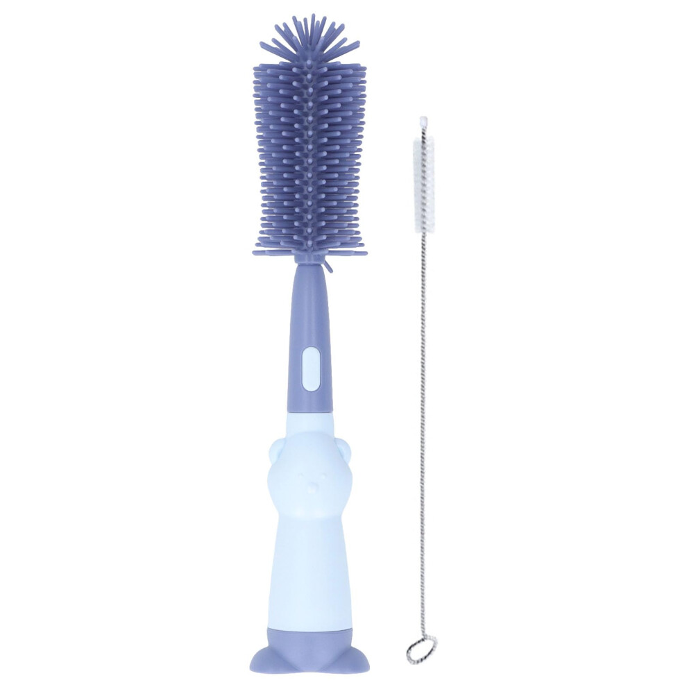 Baby Bottle Brush Set Silicone 360 Rotating Cleaner With Nipple Brush And Easy Grip Handle Blue