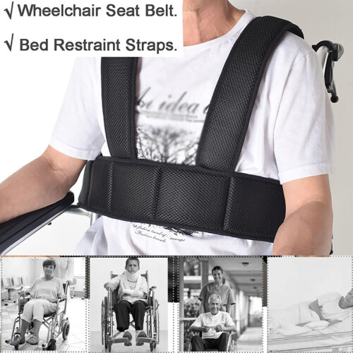 Adjustable Wheelchair Seat Belt for Elderly, Safety Strap with Comfortable Mesh and Secure Fit – Black 1