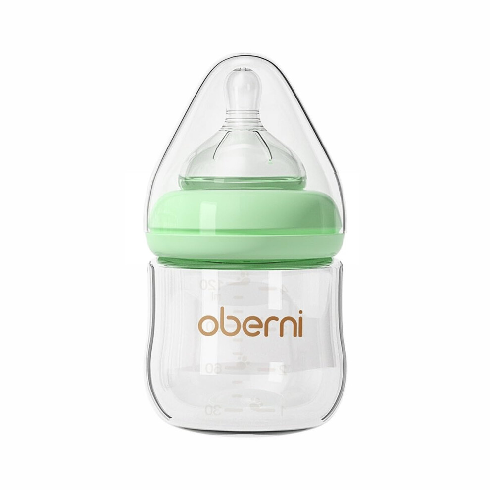 Glass Baby Bottle 4Oz Slow Flow Breastlike Nipple, Anti Colic Bpa Newborn Feeding Bottle 1Pack Green