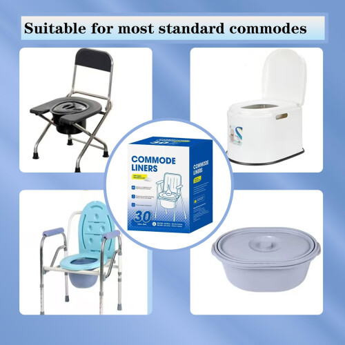 30 Pack Bedside Commode Liners with Absorbent Pads, Leakproof Odor Control, Drawstring Closure 2