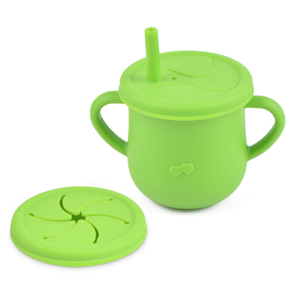 Silicone Baby Cup with Straw and Handles, Spill Resistant Toddler Snack Cup for Training and Travel