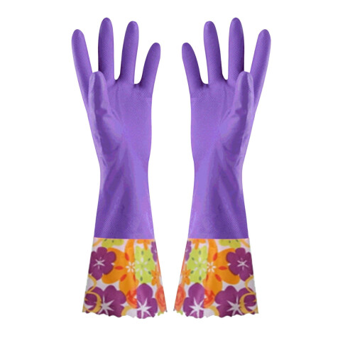Rubber Cleaning Gloves with Cotton Lining 16" Cuff 2