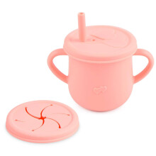 Silicone Baby Cup with Straw and Double Ear Handles, 2 in 1 Spill Resistant Toddler Snack Cup