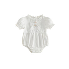 (0-3 Months, White) Baby Girls Rompers Bowknot Decor Front Buttons Round Neck Short Sleeve Infant Bodysuits Jumpsuits