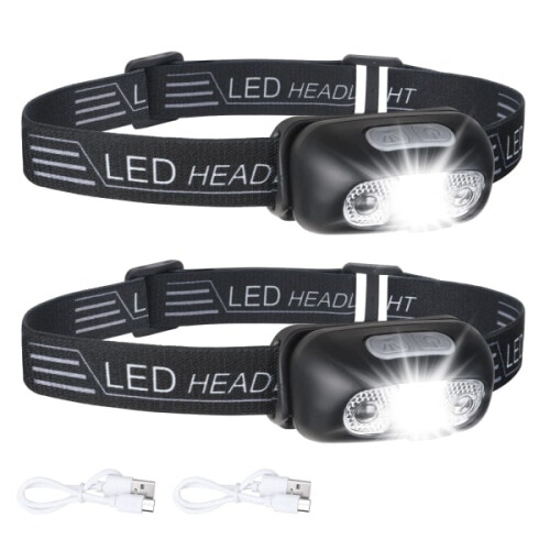 2-Pack USB Rechargeable Headlamp IPX6 Waterproof Ultra-Light Bright