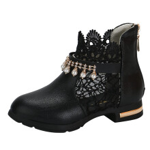 Girls Ankle Boots Size 10 Black Plush Lining Comfort Low Tube Kids Fashion Boots for 10.5–11 Years