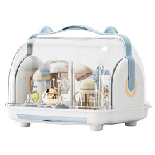 Baby Bottle Drying Rack with DustProof Lid and Removable Drain Tray, Portable Blue Organizer