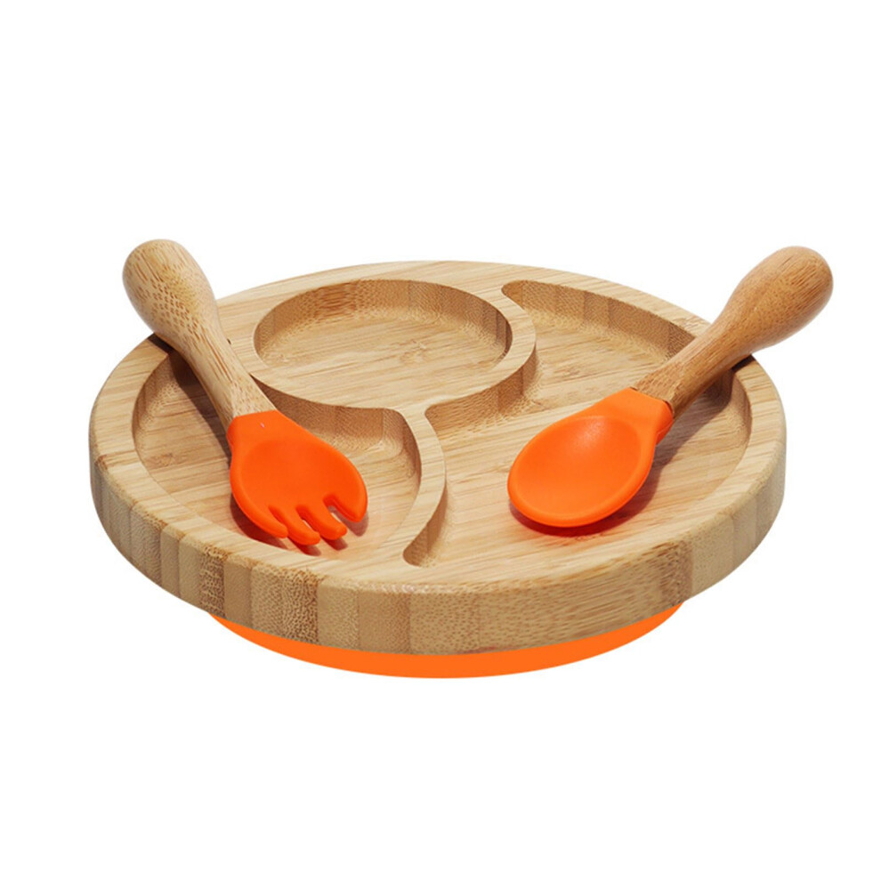 Silicone Suction Baby Plate with Divided Design and Bamboo Spoon Fork Set for Toddler Self Feeding
