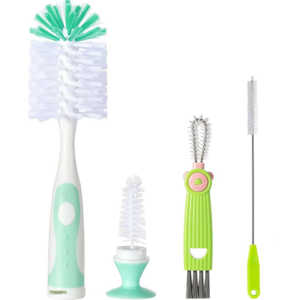Baby Bottle Brush Set With Nipple Cleaner And Straw Brushes, Bpa Nylon Bottle Cleaner Green