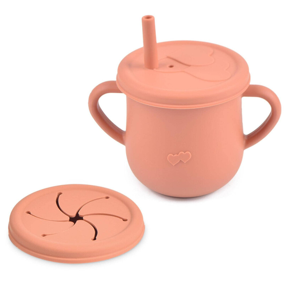 Silicone Baby Snack Cup with Handles and Toddler Straw Training Cup, Food Grade Spill Proof Design