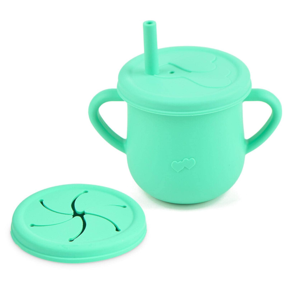 Silicone Baby Snack Cup with Handles and Baby Straw Training Cup, Fall Resistant Food Grade Silicone