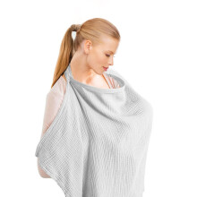 Breastfeeding Cover Muslin Cotton Nursing Cover with Rigid Hoop Visibility Adjustable Neck Buckle Light Gray