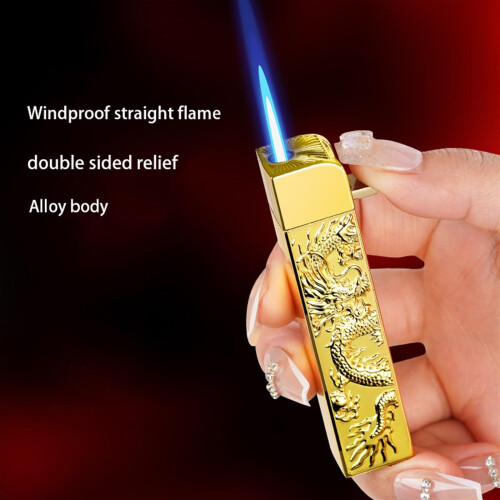 Jet Flame Butane Torch Lighter, Windproof Refillable Metal Design with Visible Fuel Window for Camping 1