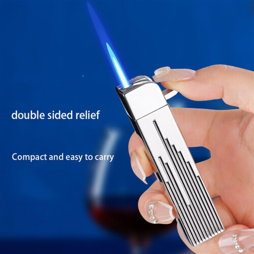 Jet Flame Butane Torch Lighter, Windproof Refillable Metal Design with Visible Fuel Window for Camping 2