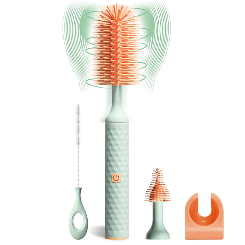 Rechargeable Electric Baby Bottle Brush Set With 360 Rotating Cleaner And Straw Brush, Waterproof Blue