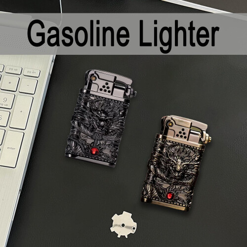 Refillable Kerosene Lighter for Men, Embossed Titanium Alloy Vintage Windproof Design with Adjustable Flame Control, Compact Retro Style 4# 1