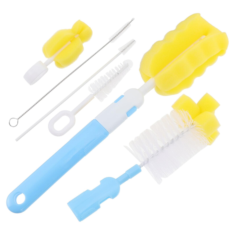 Baby Bottle Cleaning Brush Set with Sponge and Straw Brush, Silicone Blue 28x6x4cm for Feeding Bottles
