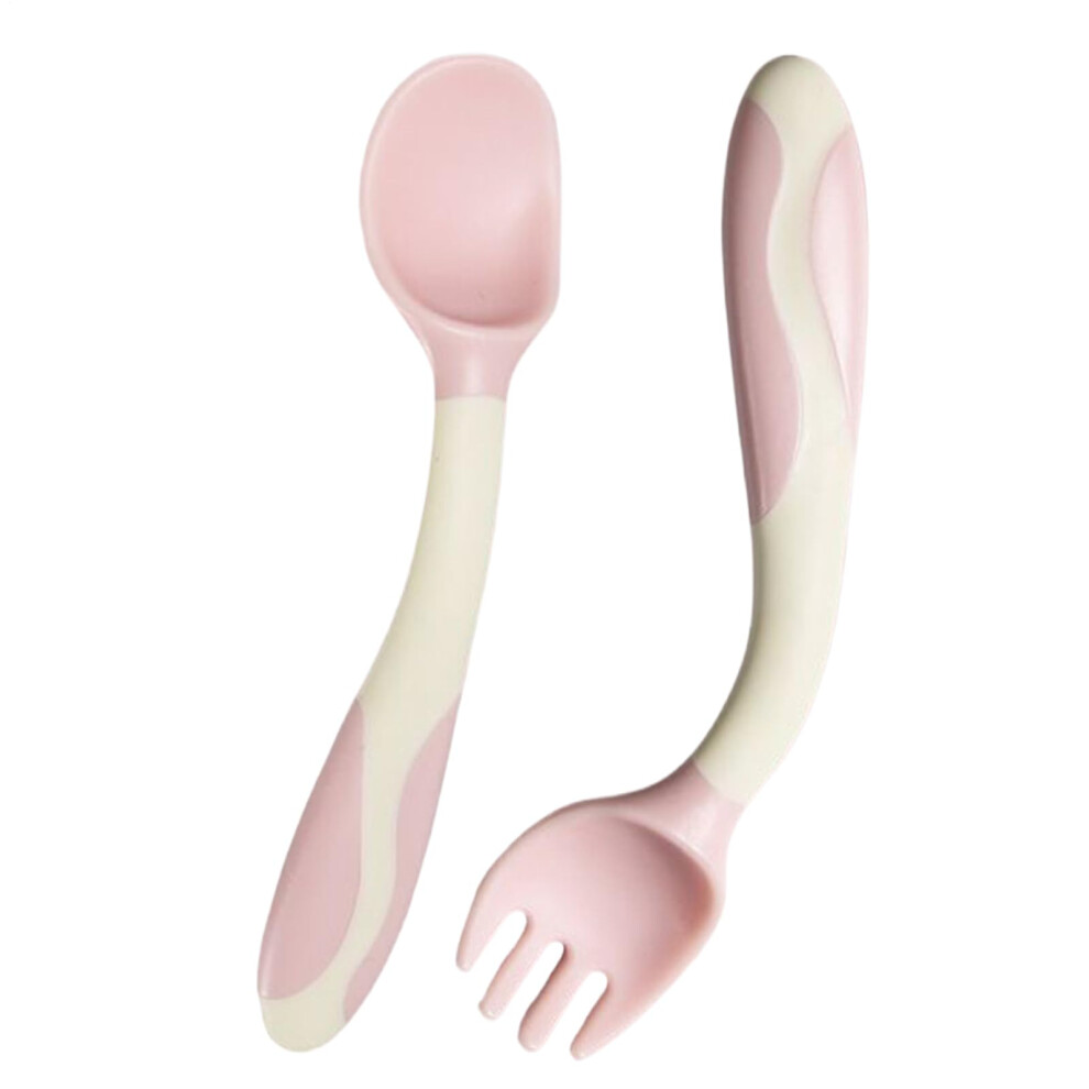 Baby Feeding Spoon And Fork Set – Ergonomic Grip Toddler Weaning Utensils For Kids And Girls Pink