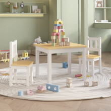 Berkfield 3 Piece Children Table and Chair Set White and Beige MDF