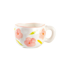 Floral Coffee Mug Hand Painted Ceramic Cup White with Pink Flowers Vintage Feminine Style