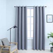 Berkfield Blackout Curtains with Metal Rings 2 pcs Grey 140x175 cm