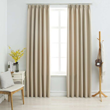 Berkfield Blackout Curtains with Hooks 2 pcs Beige 140x175 cm