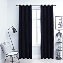 Berkfield Blackout Curtains with Rings 2 pcs Velvet Black 140x245 cm