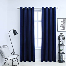 Berkfield Blackout Curtains with Rings 2 pcs Velvet Dark Blue 140x225 cm