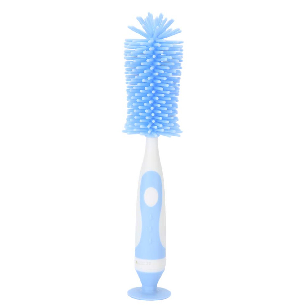Silicone Baby Bottle Cleaning Brush 360 Deep Cleaning with Soft Bristles and Suction Cup Base Blue