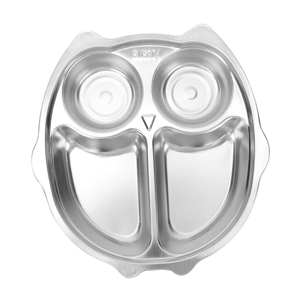 Cute Owl Stainless Steel Kids Plate with Three Divided Compartments, Durable Mealtime Dish for Boys and Girls