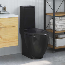 Berkfield WC Ceramic Toilet Bathroom Round Toilet Bottom Water Flow Black