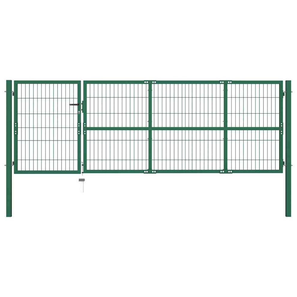 Berkfield Garden Fence Gate With Posts 350X100 Cm Steel Green 3635218382579