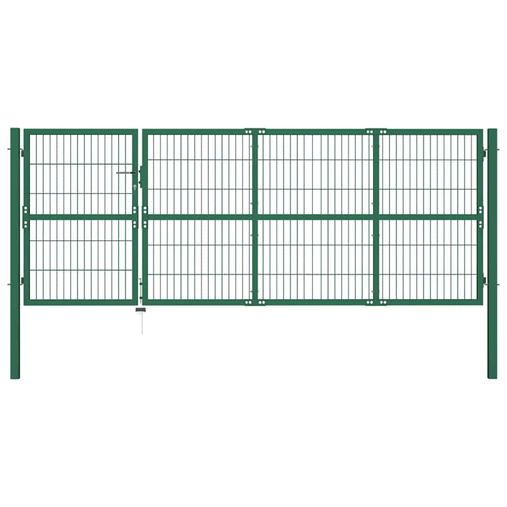 Berkfield Garden Fence Gate With Posts 350X120 Cm Steel Green 3705522203270