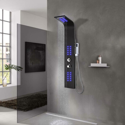 Berkfield Shower Panel Unit Aluminium 20x44x130 cm Black