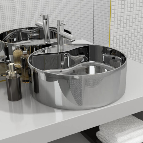 Berkfield Wash Basin with Overflow 46.5x15.5 cm Ceramic Silver