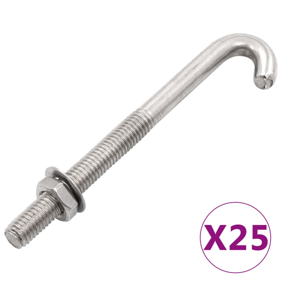 Berkfield Anchored J-Bolt W/Nut And Washer M8x120 Mm 25 Sets 096827931382