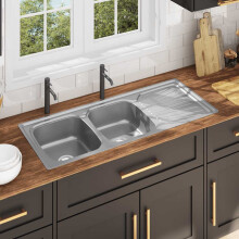 Berkfield Kitchen Sink Double Basin with Strainer & Trap Stainless Steel