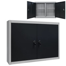 Berkfield Wall Mounted Tool Cabinet Industrial Style Metal Grey and Black