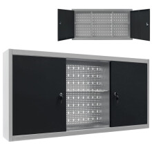 Berkfield Wall Mounted Tool Cabinet Industrial Style Metal Grey and Black