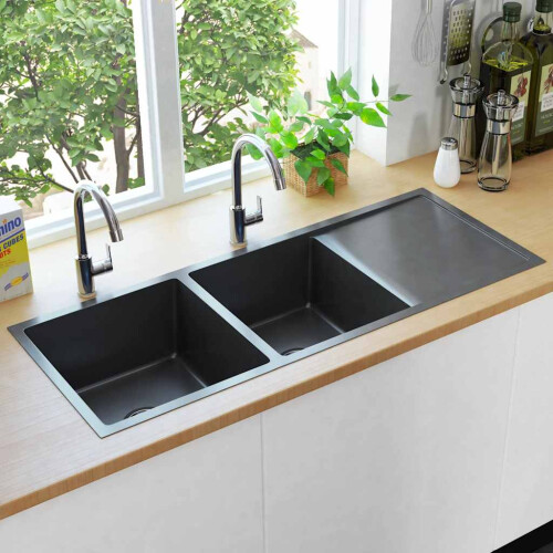 Berkfield Handmade Kitchen Sink Black Stainless Steel