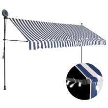 Berkfield Manual Retractable Awning with LED 400 cm Blue and White