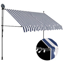 Berkfield Manual Retractable Awning with LED 300 cm Blue and White