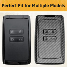 Carbon Fiber ABS Key Fob Case for Clio Megane Kadjar Captur Dacia-Full Protection Hard Key Cover with KeyChain