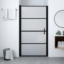 Berkfield Shower Door Frost Tempered Glass 81x195 cm Black