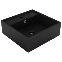 Berkfield Luxury Basin Overflow Square Matt Black 41x41 cm Ceramic