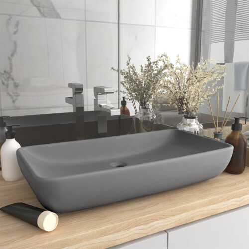 Berkfield Luxury Basin Rectangular Matt Light Grey 71x38 cm Ceramic