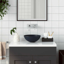 Berkfield Bathroom Sink Ceramic Dark Blue Round
